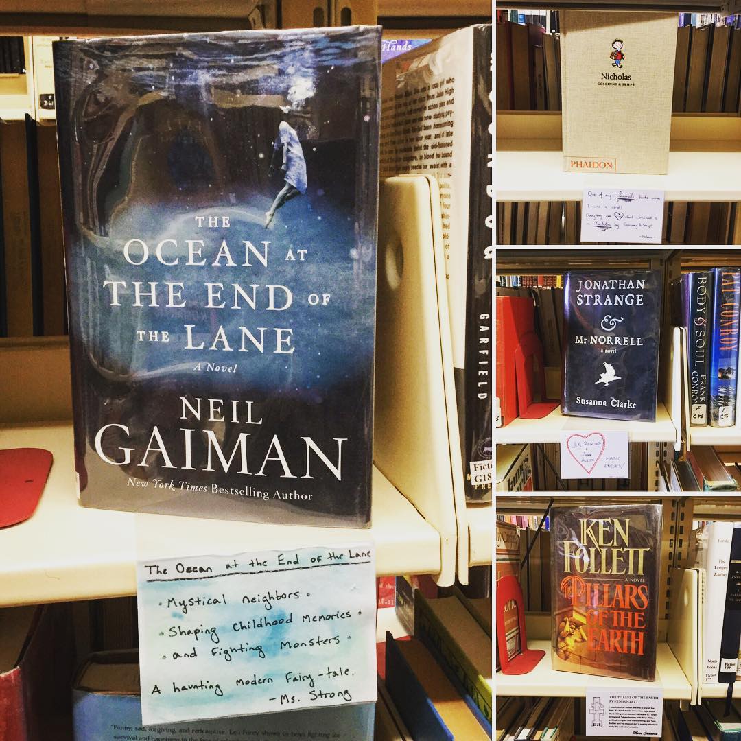 Our shelves are talking! Look for our many new shelf talkers throughout the library for book recommendations by Ohrstrom Library staff and Prefects. #ohrstromlibrary #bookrecommendation #recommendations #neilgaiman #kenfollett #susannaclarke #goscinnyandsempe #shelftalker #shelfie #goodbooks